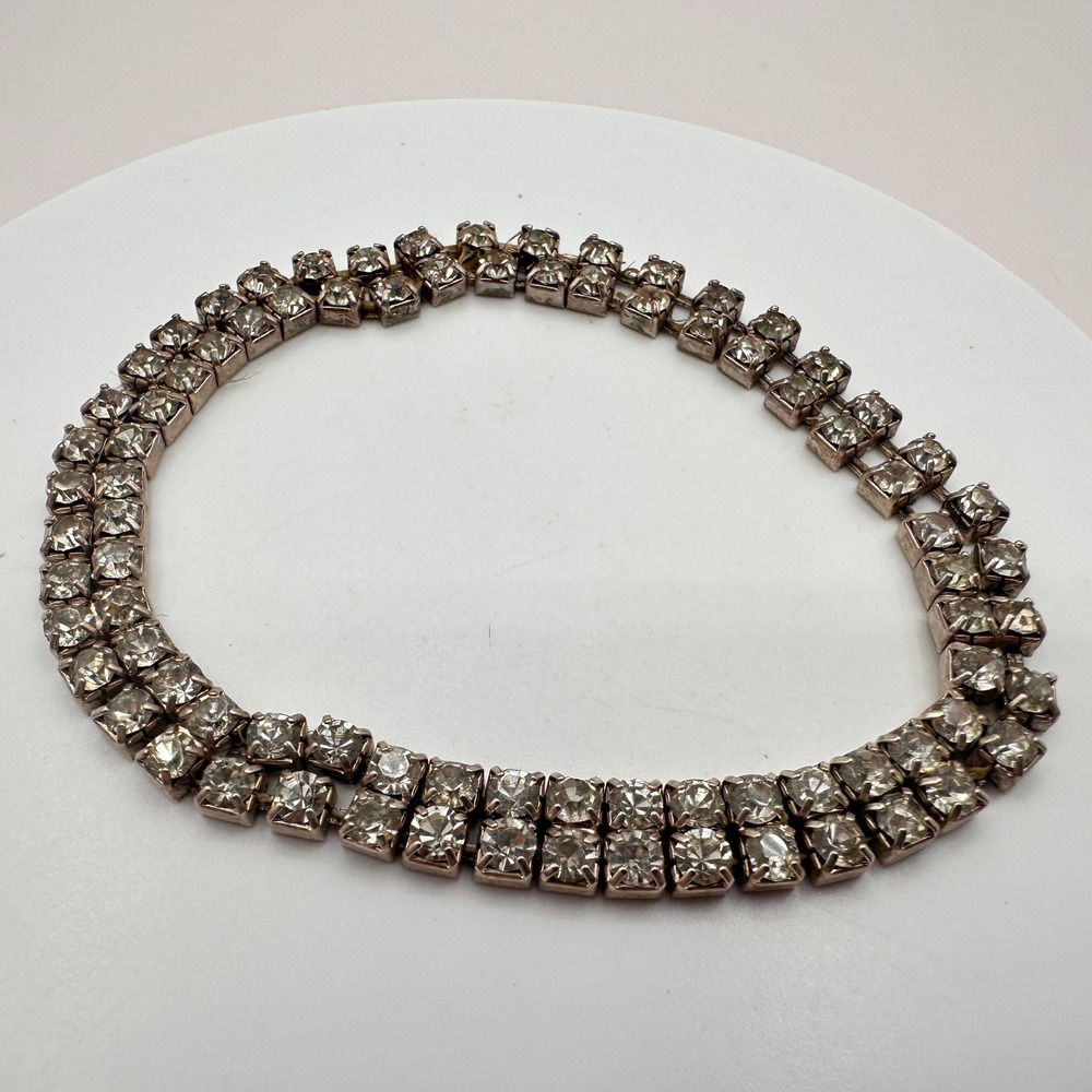 Vintage 90s Silver Tone Double Row Rhinestone Tennis Bracelet Y2K